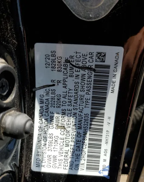 2021 Honda Civic Sport z USA, uszkodzony, nr VIN 2HGFC2F89MH532635